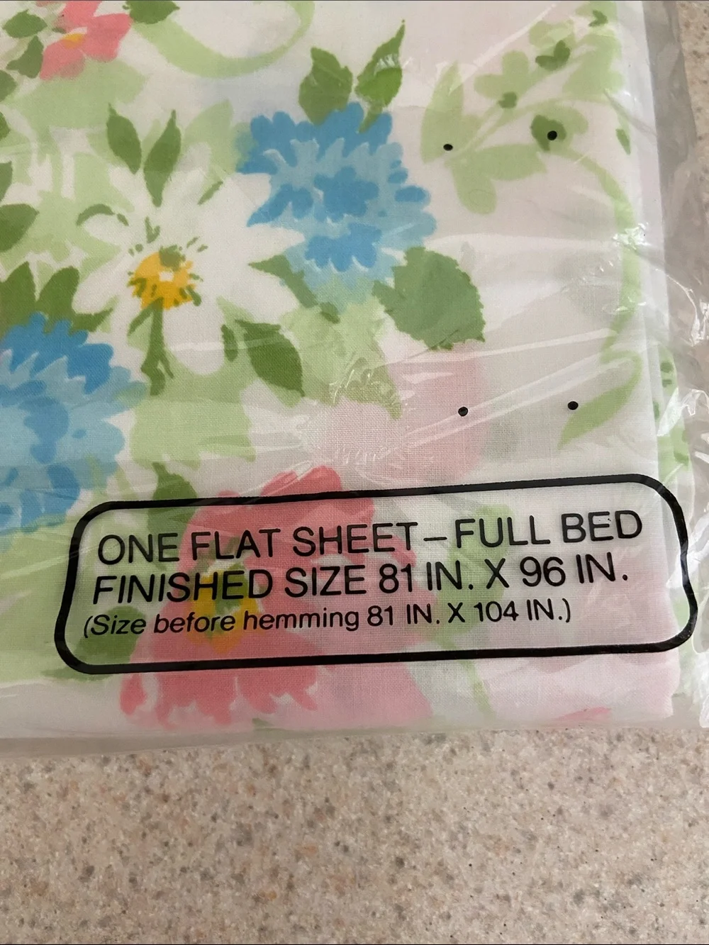 Vintage 1970s JCPenney Floral Full Flat Sheet NOS Percale 81x96